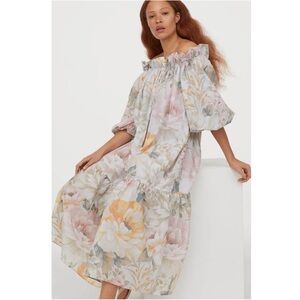 H&M off shoulder floral ruffle oversized maxi dress M pastel